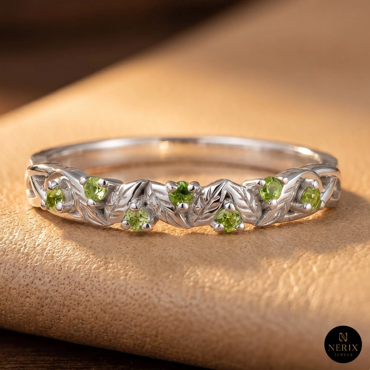 Celtic Leaf Peridot Vine Band by Nerix Jewels, made-to-order fine jewelry