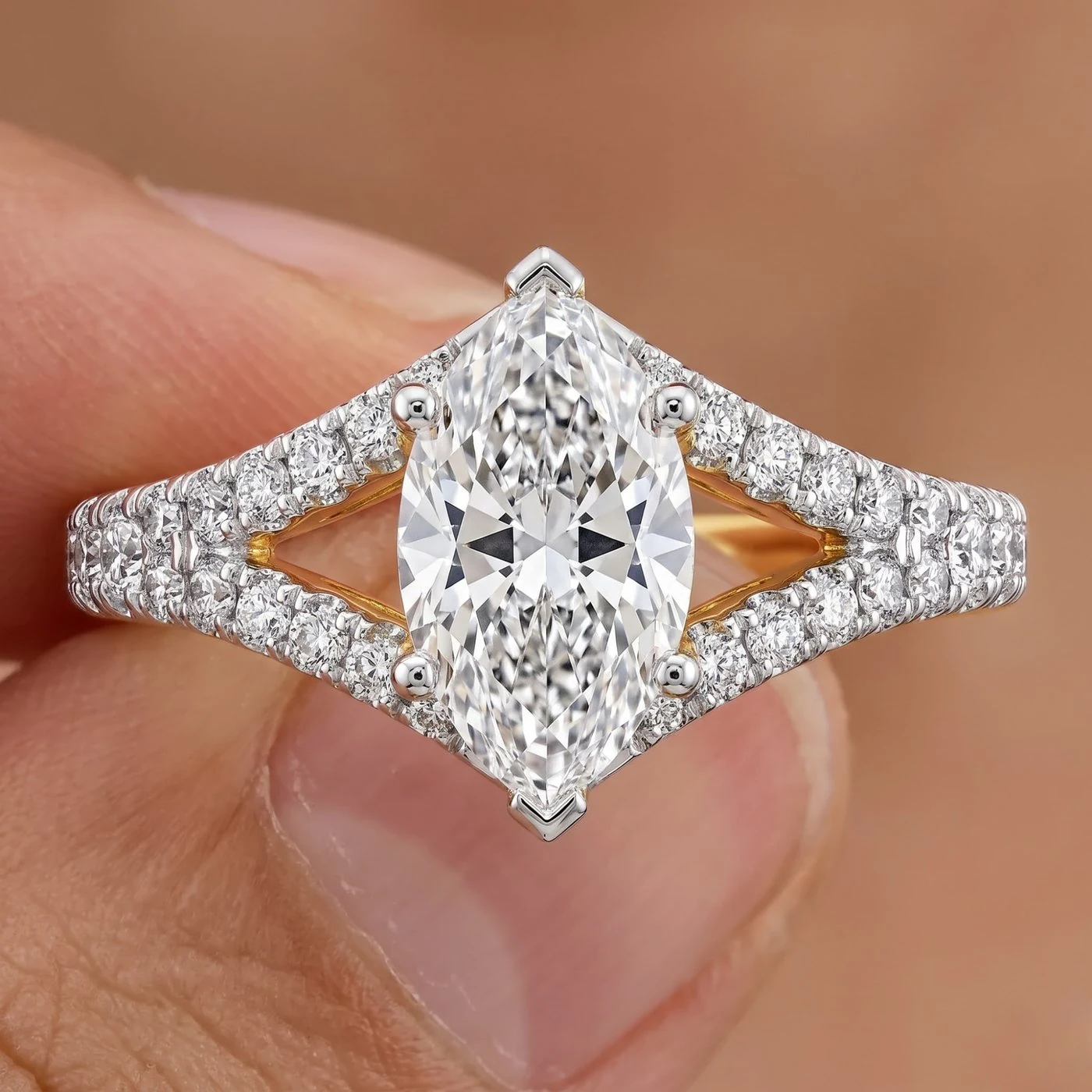 Marquise Halo Split-Shank Engagement Ring by Nerix Jewels, made-to-order fine jewelry