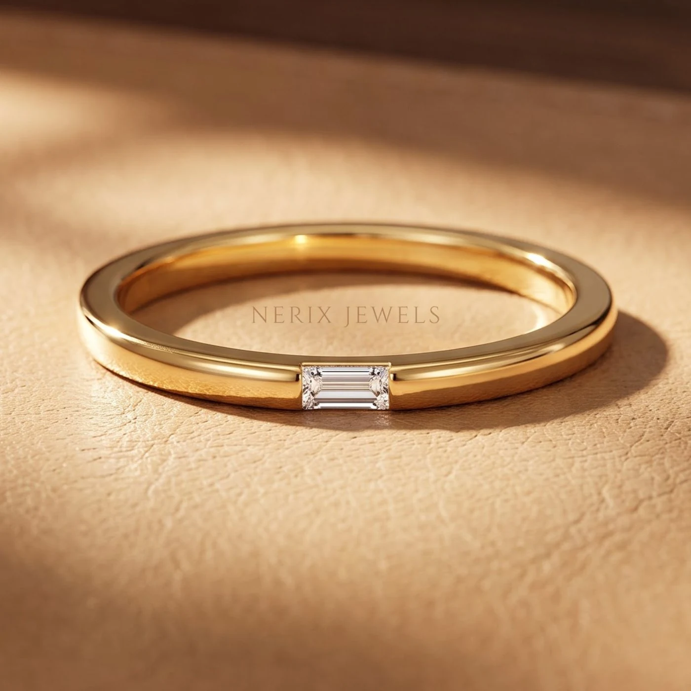 Single Baguette Minimalist Band by Nerix Jewels, made-to-order fine jewelry