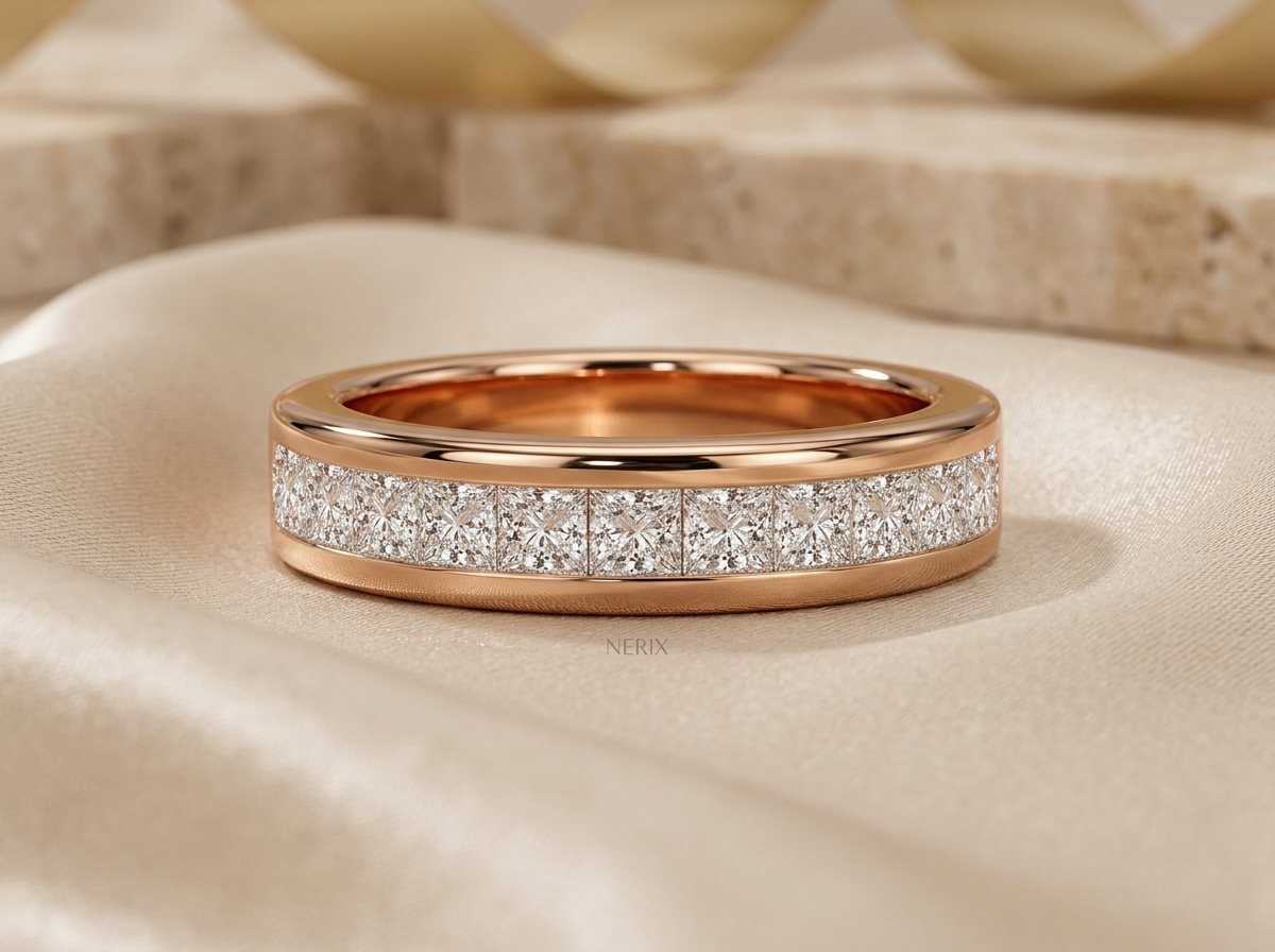 Rose gold pave band on silk