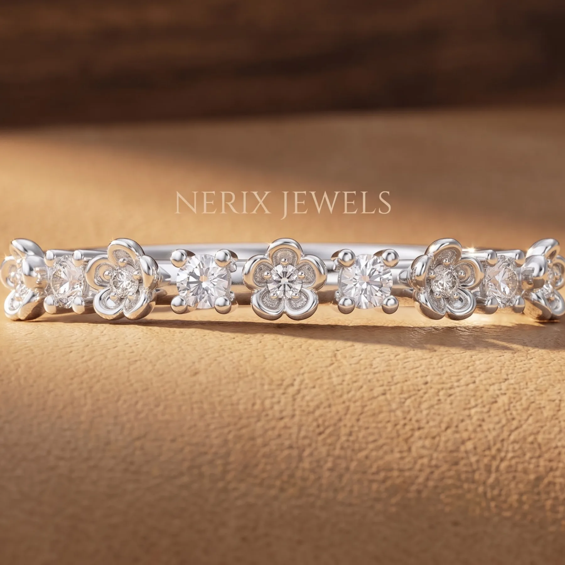 14K Solid Gold Floral Wedding Band Daisy 2