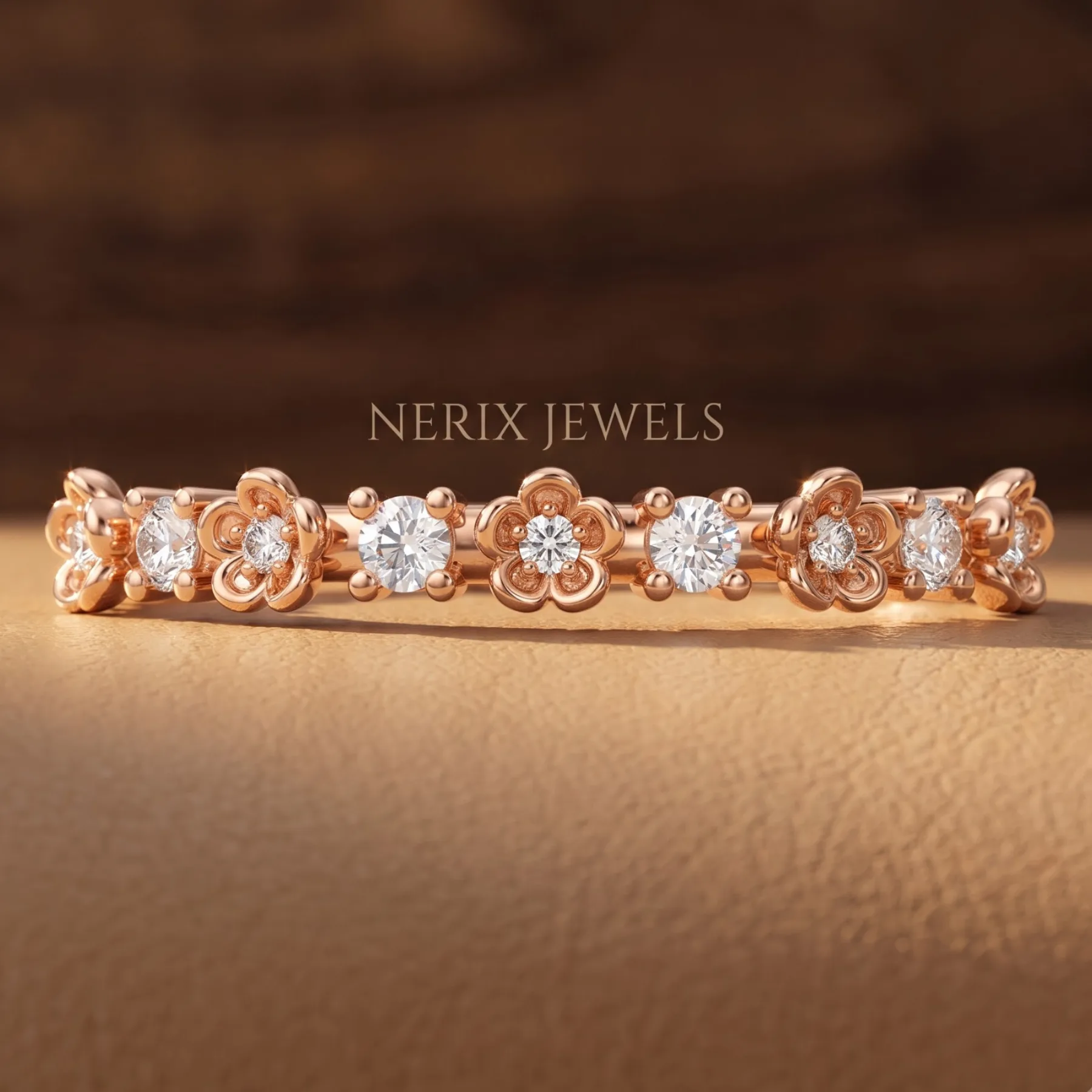 14K Solid Gold Floral Wedding Band Daisy 3